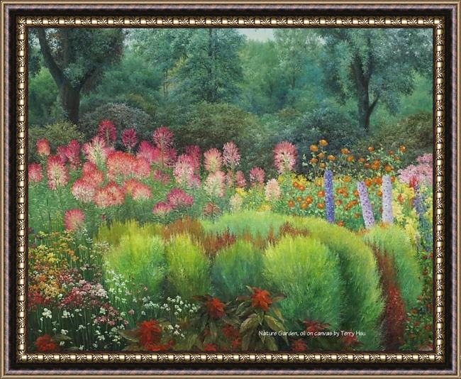 Framed Unknown Artist nature garden by terry xu painting