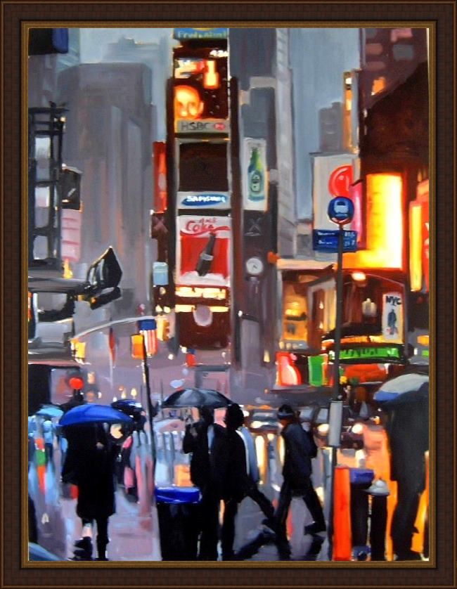 Framed Unknown Artist new york pedestrians  by liam spencer painting