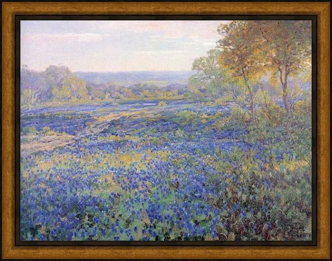 Framed Unknown Artist onderdonk fields of bluebonnets painting