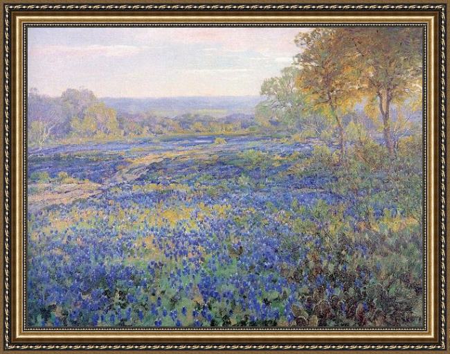 Framed Unknown Artist onderdonk fields of bluebonnets painting