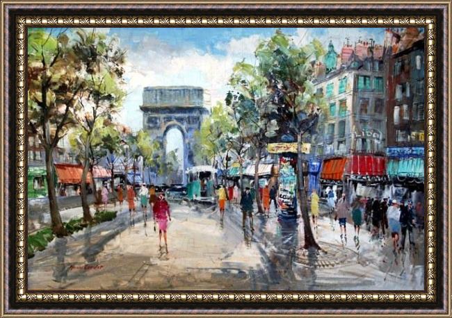 Framed Unknown Artist paris street scene painting