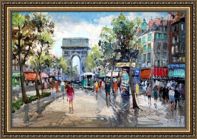 Framed Unknown Artist paris street scene painting
