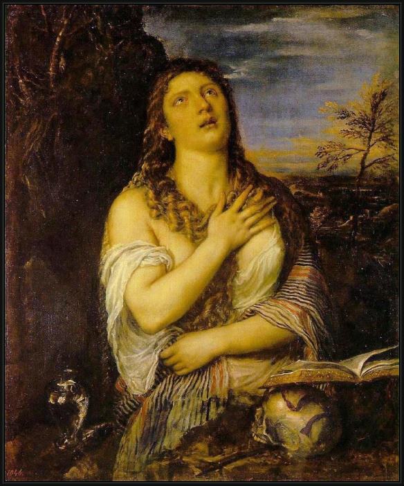 Framed Unknown Artist penitent mary magdalen by titian painting