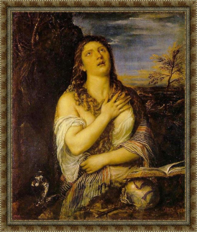 Framed Unknown Artist penitent mary magdalen by titian painting