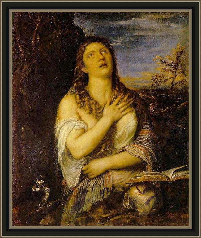 Framed Unknown Artist penitent mary magdalen by titian painting