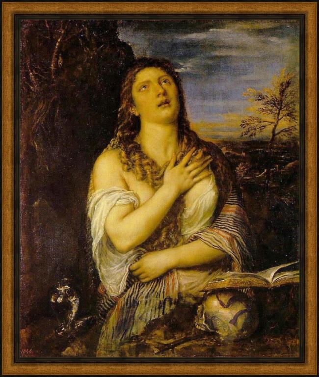 Framed Unknown Artist penitent mary magdalen by titian painting