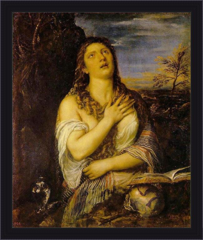 Framed Unknown Artist penitent mary magdalen by titian painting