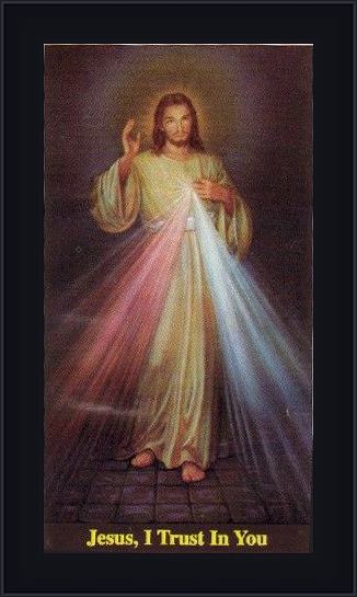 Framed Unknown Artist portrait of jesus of divine mercy painting