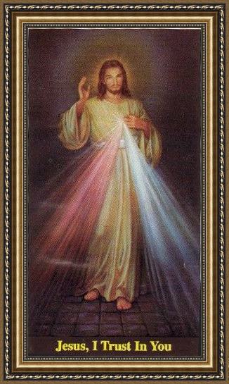Framed Unknown Artist portrait of jesus of divine mercy painting