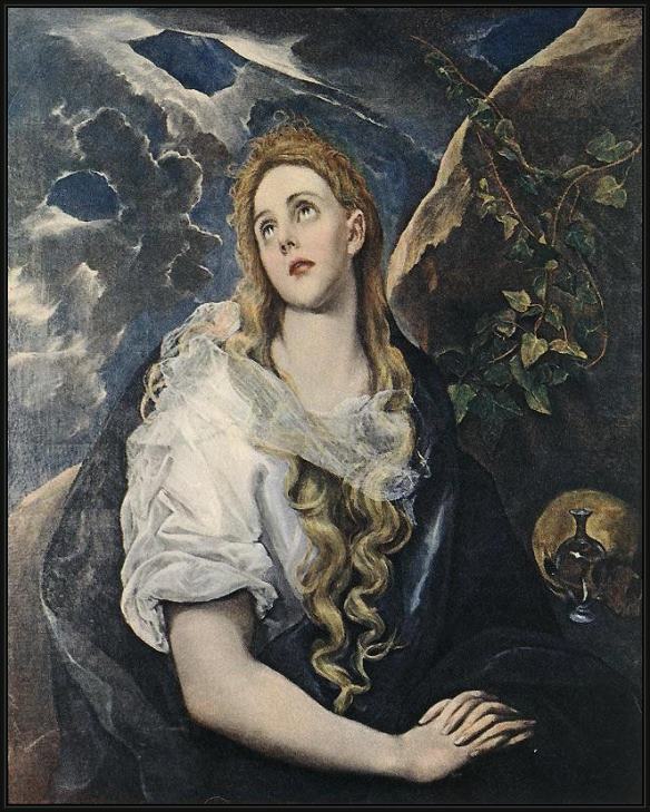 Framed Unknown Artist saint mary magdalene by el greco painting