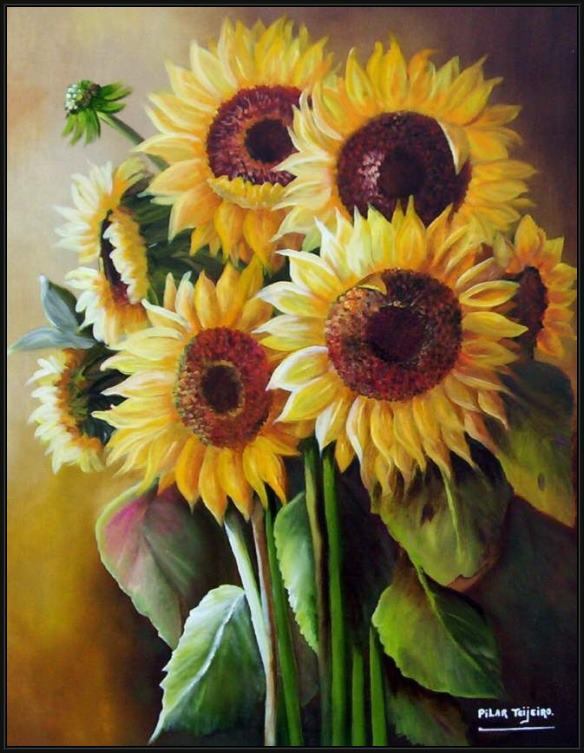 Framed Unknown Artist the sunflowers painting
