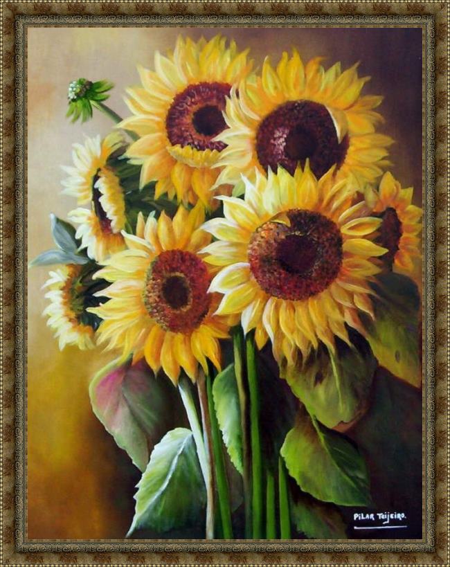 Framed Unknown Artist the sunflowers painting