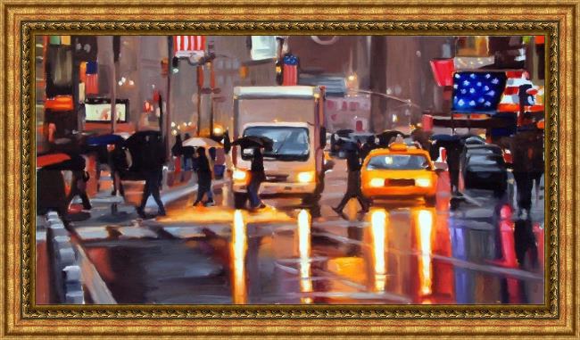 Framed Unknown Artist times square stars and stripes by by liam spencer painting