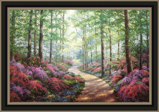 Framed Unknown Artist woodland walk painting