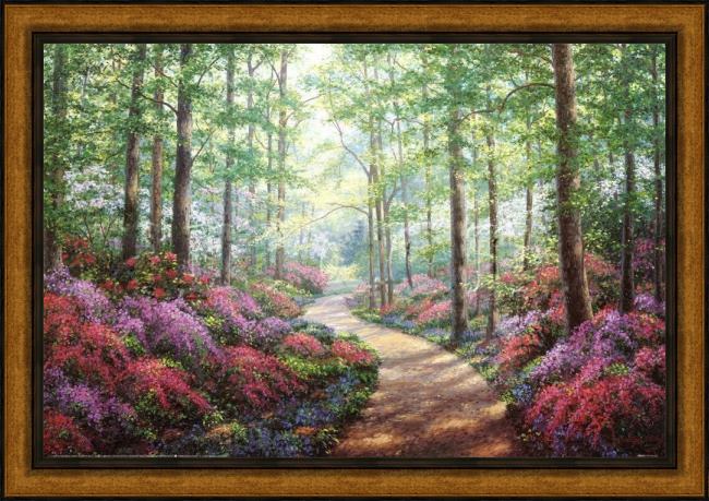 Framed Unknown Artist woodland walk painting