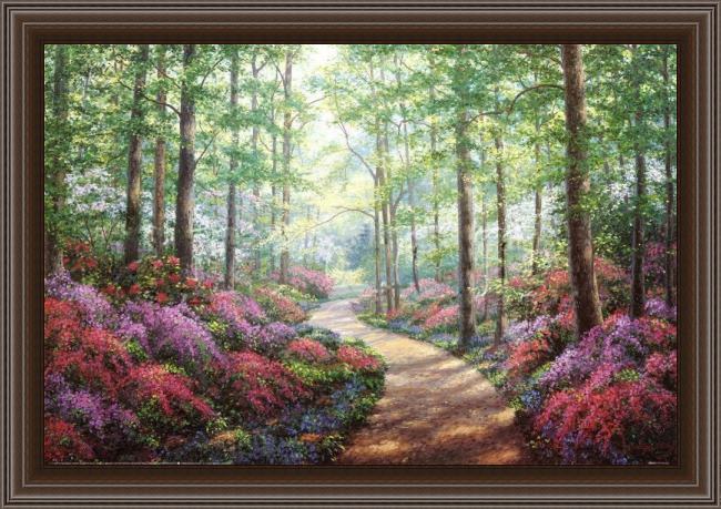 Framed Unknown Artist woodland walk painting