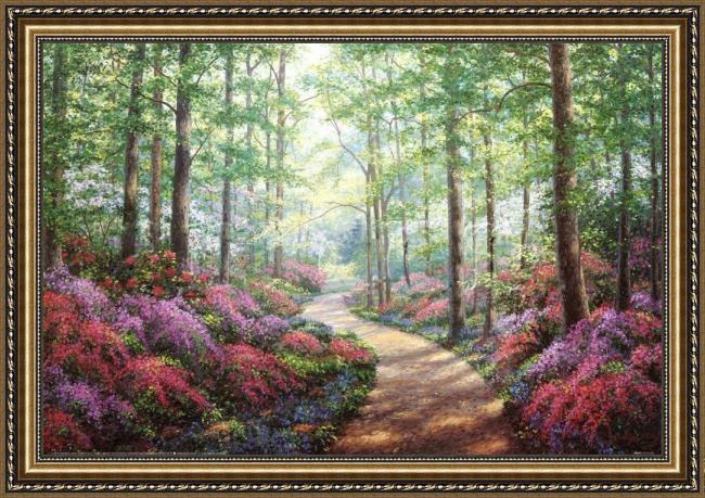 Framed Unknown Artist woodland walk painting