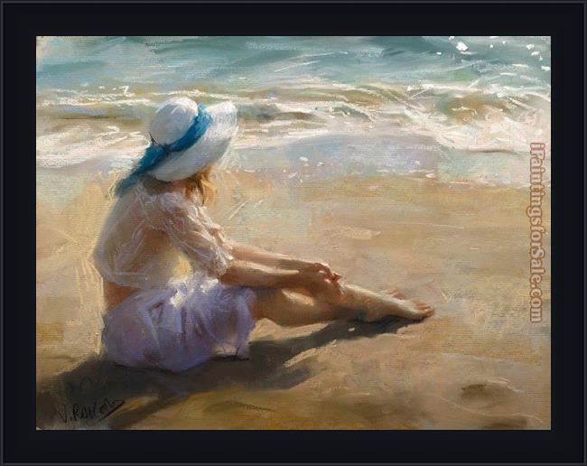 Framed Vicente Romero Redondo girl on the beach painting
