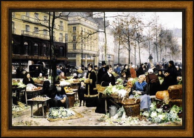 Framed Victor Gabriel Gilbert market day painting