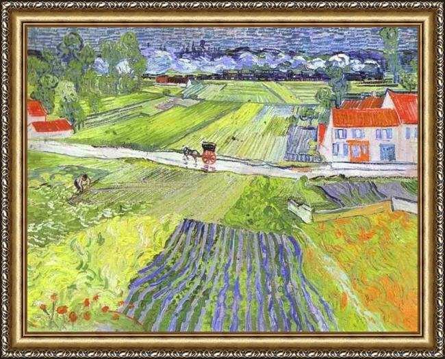 Framed Vincent van Gogh a road in auvers after the rain painting