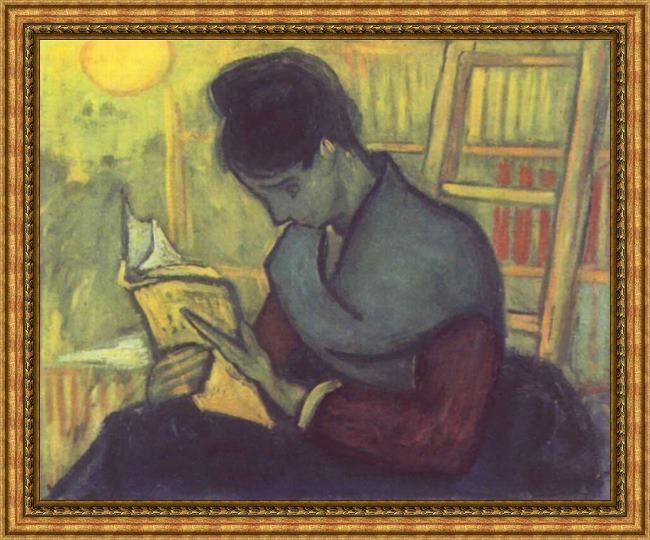 Framed Vincent van Gogh a woman reading painting