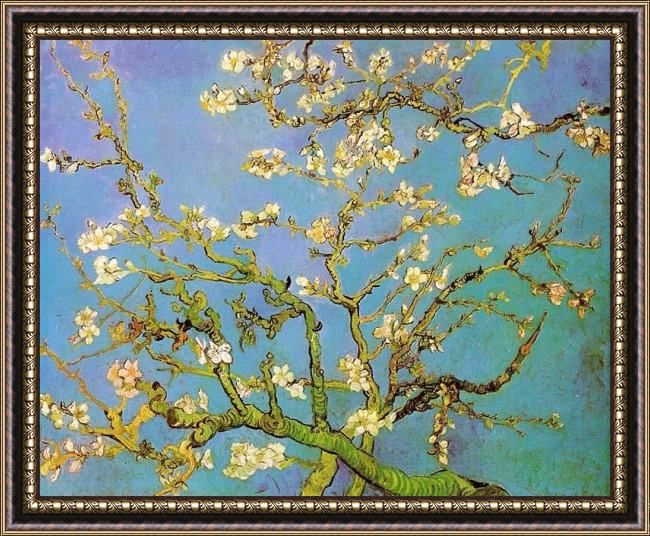 Framed Vincent van Gogh almond branches in bloom painting