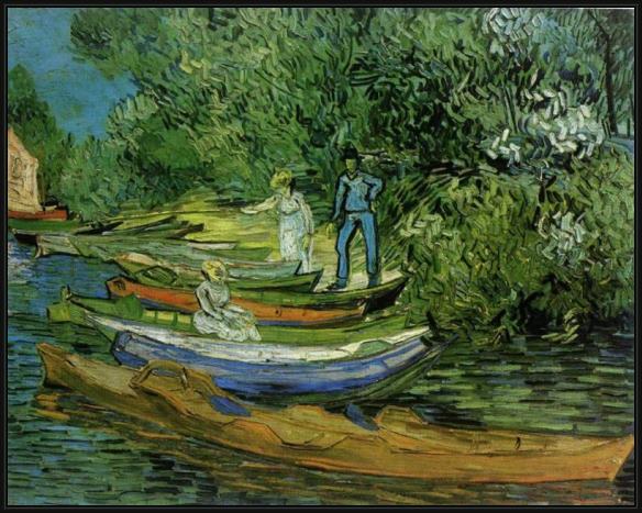 Framed Vincent van Gogh bank of the oise at auvers painting