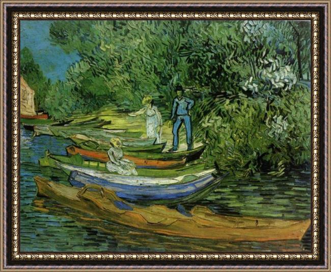 Framed Vincent van Gogh bank of the oise at auvers painting