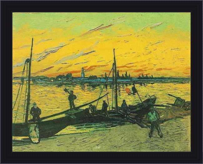Framed Vincent van Gogh barges 1888 painting