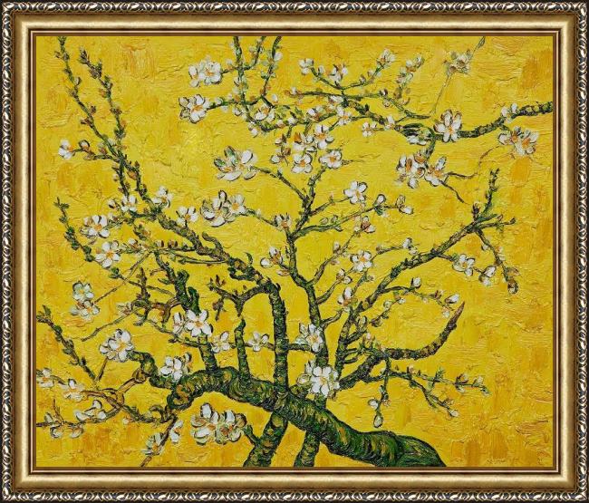 Framed Vincent van Gogh branches of an almond tree in blossom yellow painting