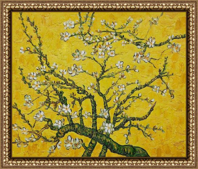 Framed Vincent van Gogh branches of an almond tree in blossom yellow painting