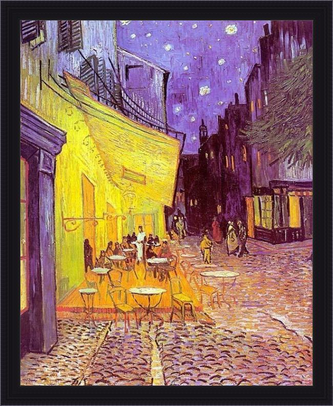 Framed Vincent van Gogh cafe terrace at night painting