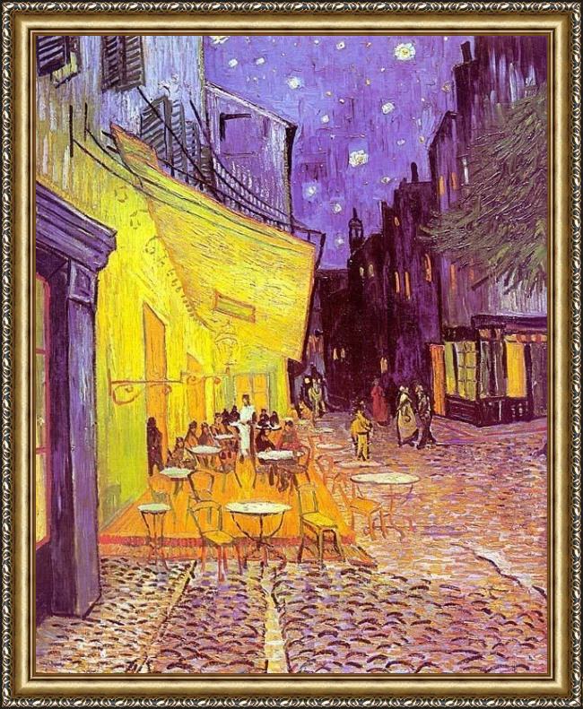 Framed Vincent van Gogh cafe terrace at night painting