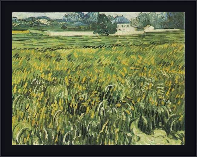 Framed Vincent van Gogh champ de bl et maison blanche 1890 painting