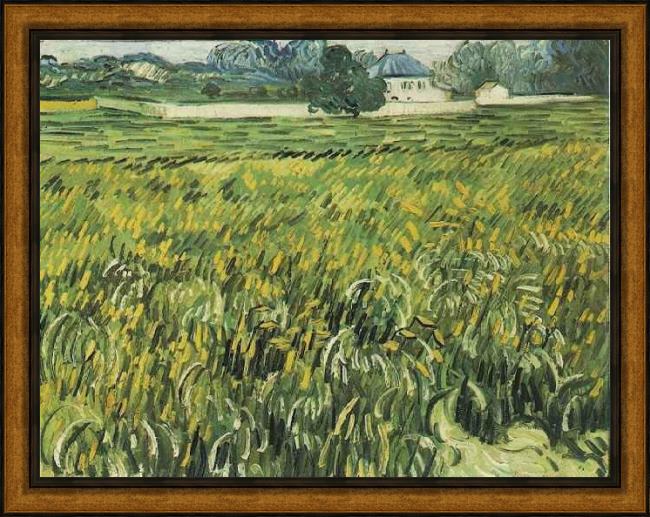 Framed Vincent van Gogh champ de bl et maison blanche 1890 painting
