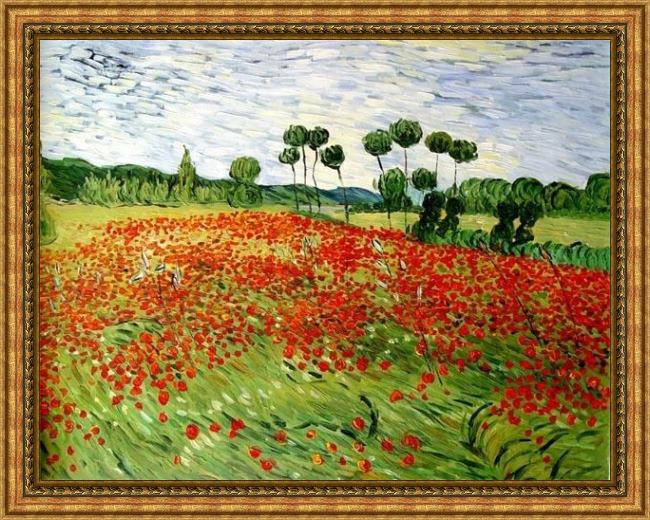 Framed Vincent van Gogh field of poppies painting