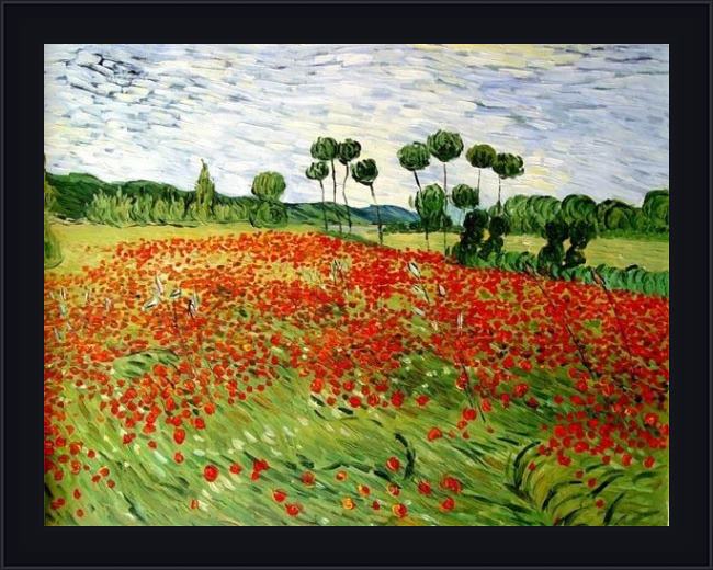Framed Vincent van Gogh field of poppies painting