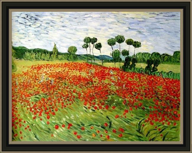 Framed Vincent van Gogh field of poppies painting