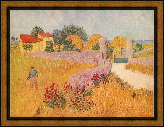 Framed Vincent van Gogh gateway to the farm painting