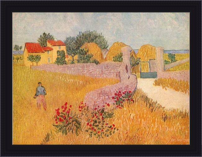 Framed Vincent van Gogh gateway to the farm painting