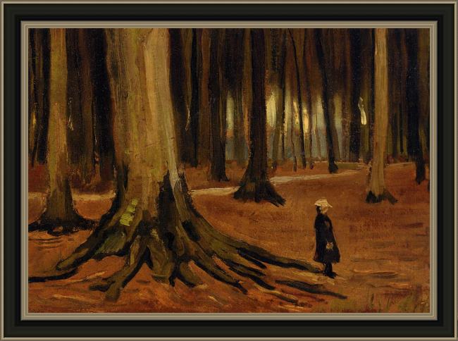 Framed Vincent van Gogh girl in the woods painting