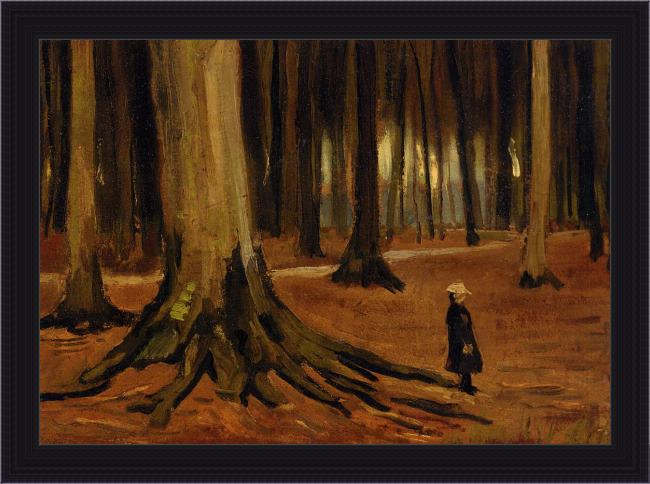 Framed Vincent van Gogh girl in the woods painting