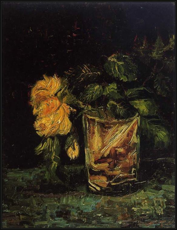 Framed Vincent van Gogh glass with roses painting