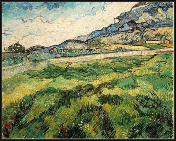 Framed Vincent van Gogh green wheat field painting