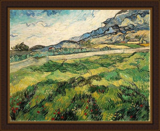 Framed Vincent van Gogh green wheat field painting
