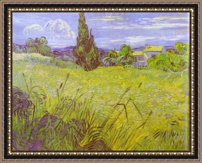Framed Vincent van Gogh green wheat field with cypress. saint-remy painting