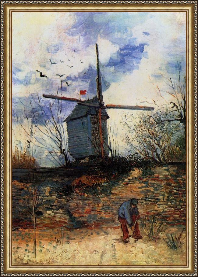 Framed Vincent van Gogh le moulin de la galette painting