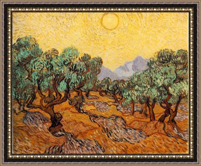 Framed Vincent van Gogh olive trees 1889 painting