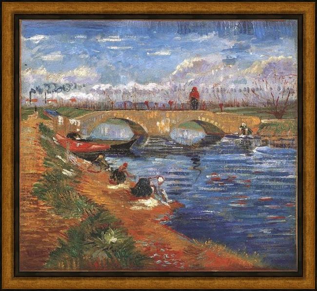 Framed Vincent van Gogh pont sur le canal vigueirat 1888 painting
