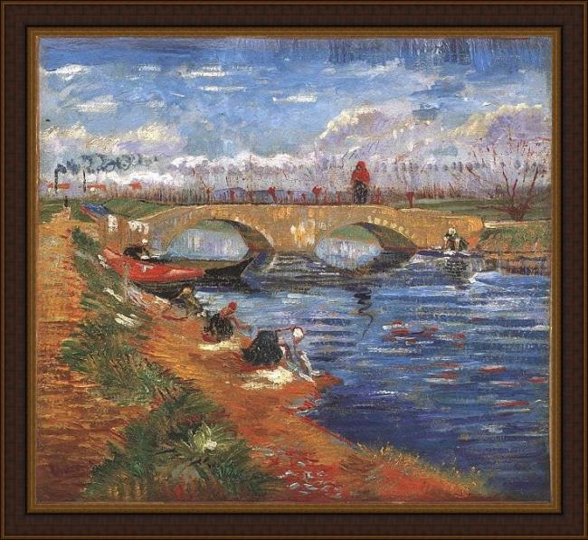 Framed Vincent van Gogh pont sur le canal vigueirat 1888 painting